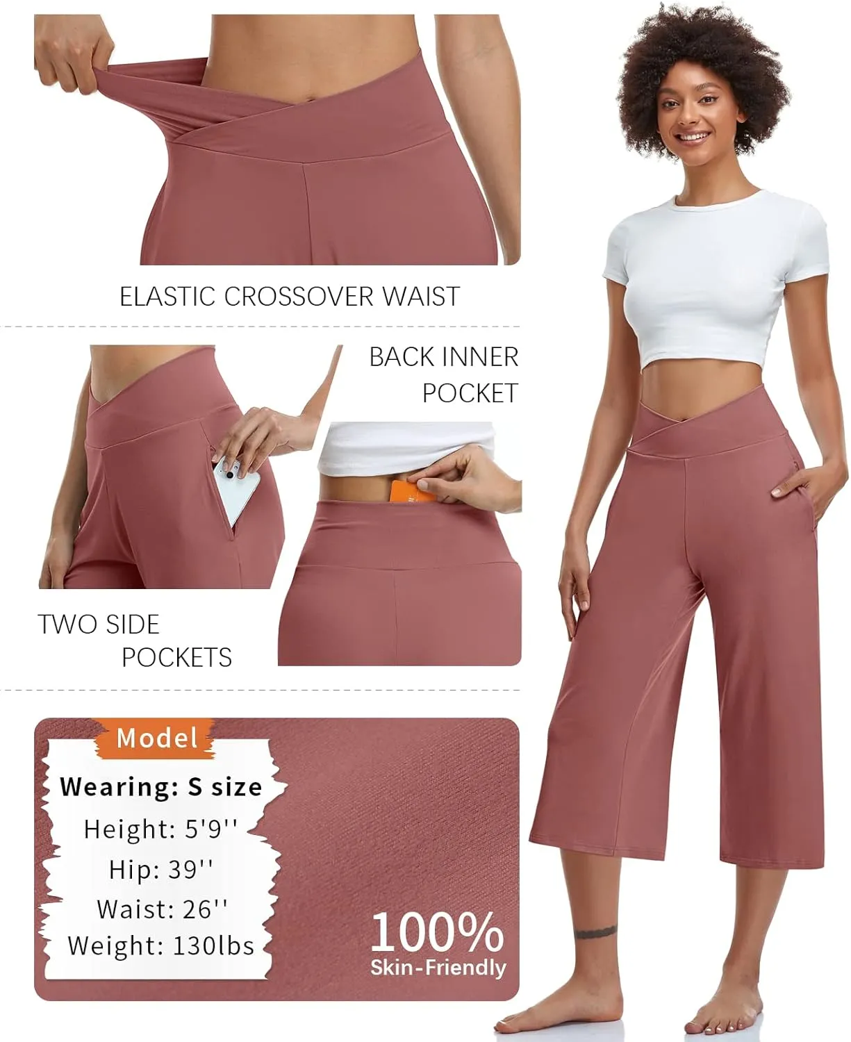 TARSE Womens Casual Wide Leg Yoga Capris Crossover High Waist Capri Pants Loose Soft Pajama Pockets Sweatpants
