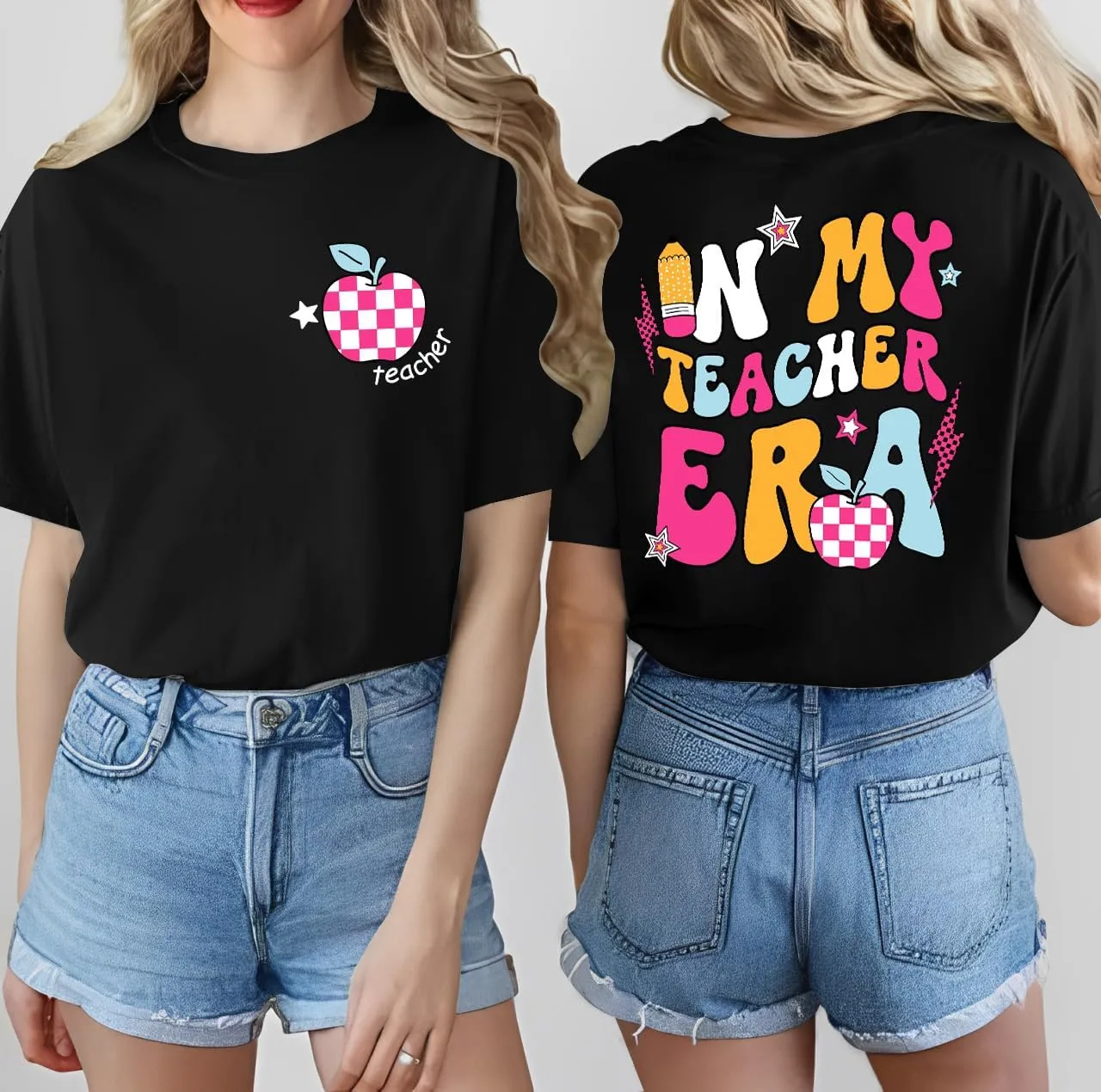 Teacher Shirt Women in My Teacher Era T Shirt Funny Teacher Graphic Tees Short Sleeve T-Shirt Teacher Gifts Tops