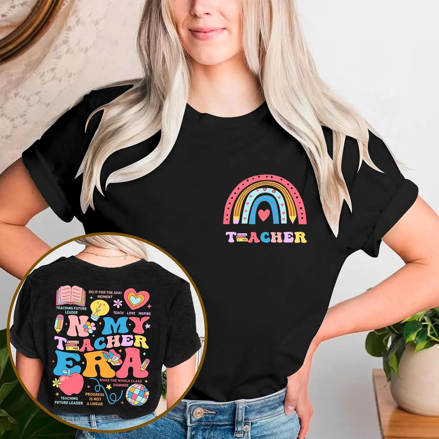 Teacher Shirt Women in My Teacher Era T Shirt Funny Teacher Graphic Tees Short Sleeve T-Shirt Teacher Gifts Tops