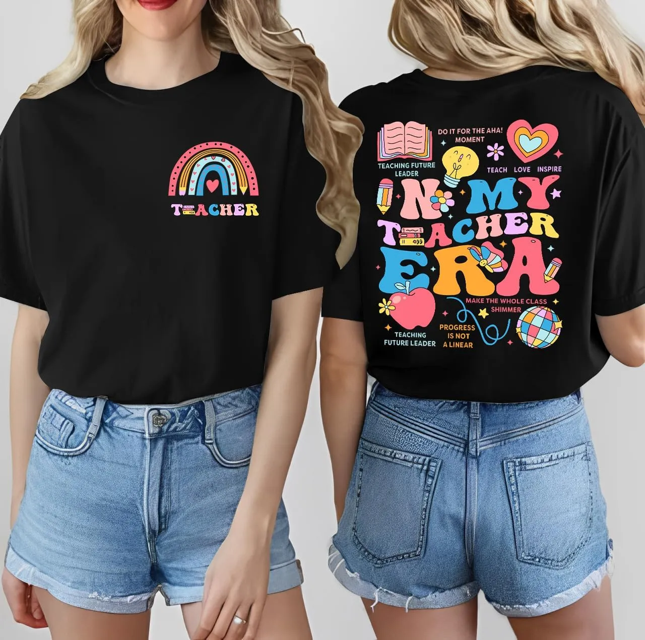 Teacher Shirt Women in My Teacher Era T Shirt Funny Teacher Graphic Tees Short Sleeve T-Shirt Teacher Gifts Tops