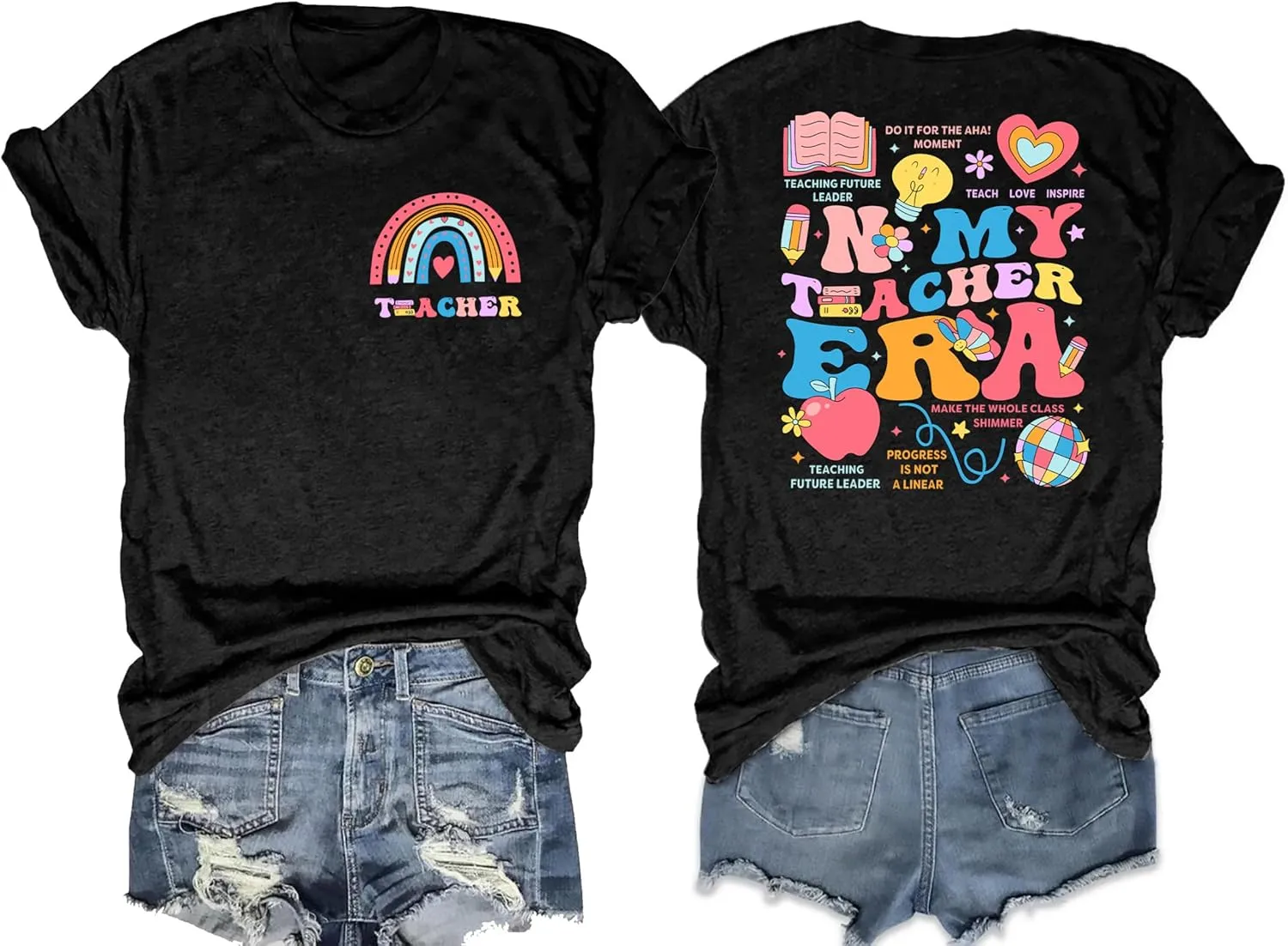 Teacher Shirt Women in My Teacher Era T Shirt Funny Teacher Graphic Tees Short Sleeve T-Shirt Teacher Gifts Tops
