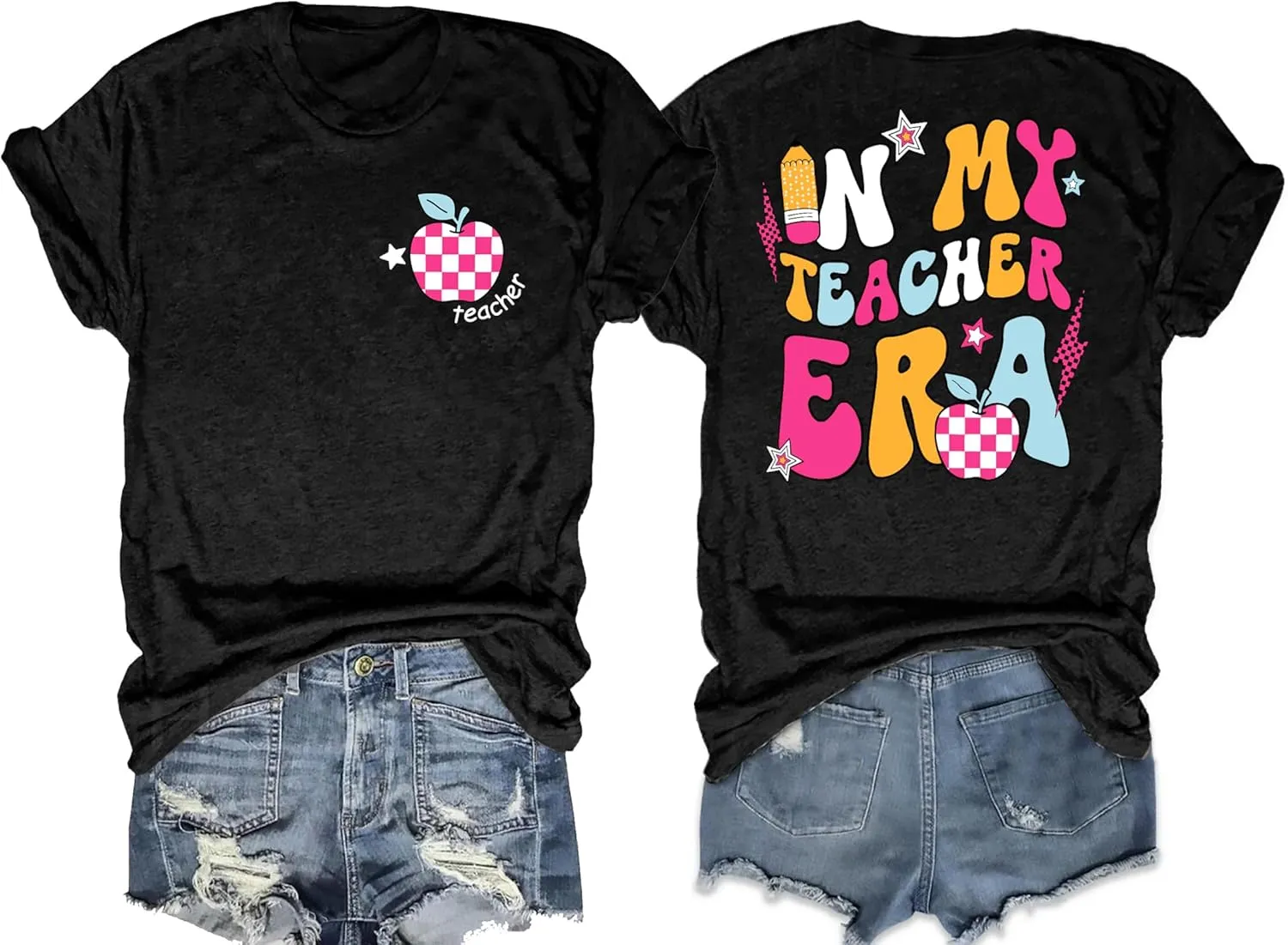 Teacher Shirt Women in My Teacher Era T Shirt Funny Teacher Graphic Tees Short Sleeve T-Shirt Teacher Gifts Tops