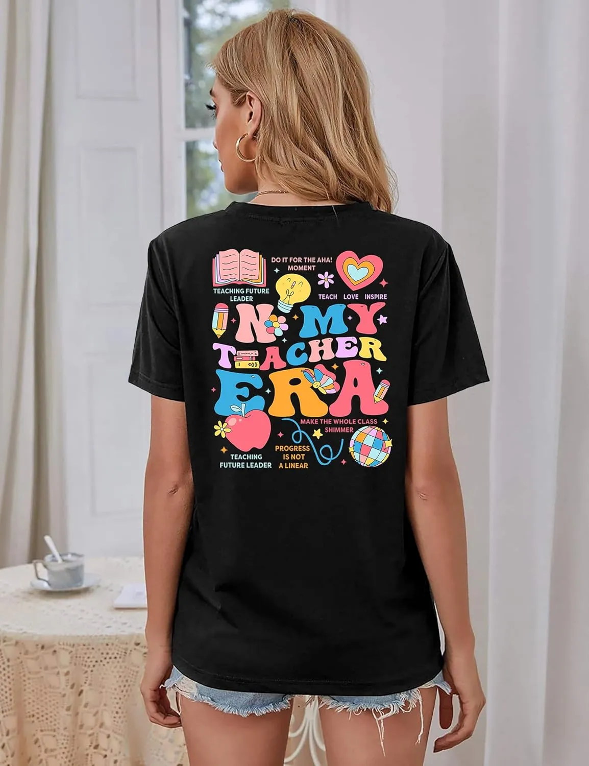 Teacher Shirt Women in My Teacher Era T Shirt Funny Teacher Graphic Tees Short Sleeve T-Shirt Teacher Gifts Tops