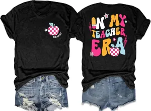 Teacher Shirt Women in My Teacher Era T Shirt Funny Teacher Graphic Tees Short Sleeve T-Shirt Teacher Gifts Tops