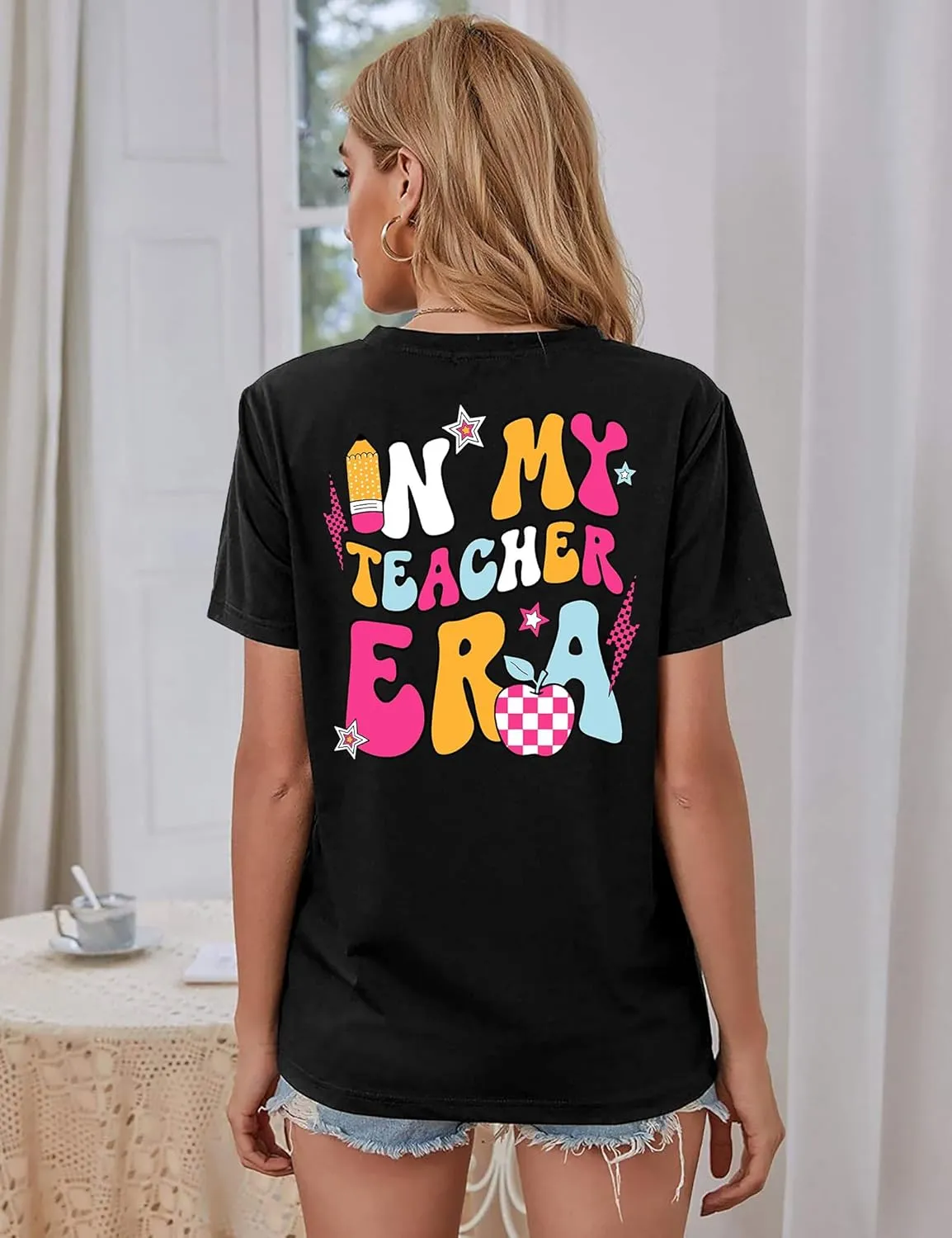 Teacher Shirt Women in My Teacher Era T Shirt Funny Teacher Graphic Tees Short Sleeve T-Shirt Teacher Gifts Tops