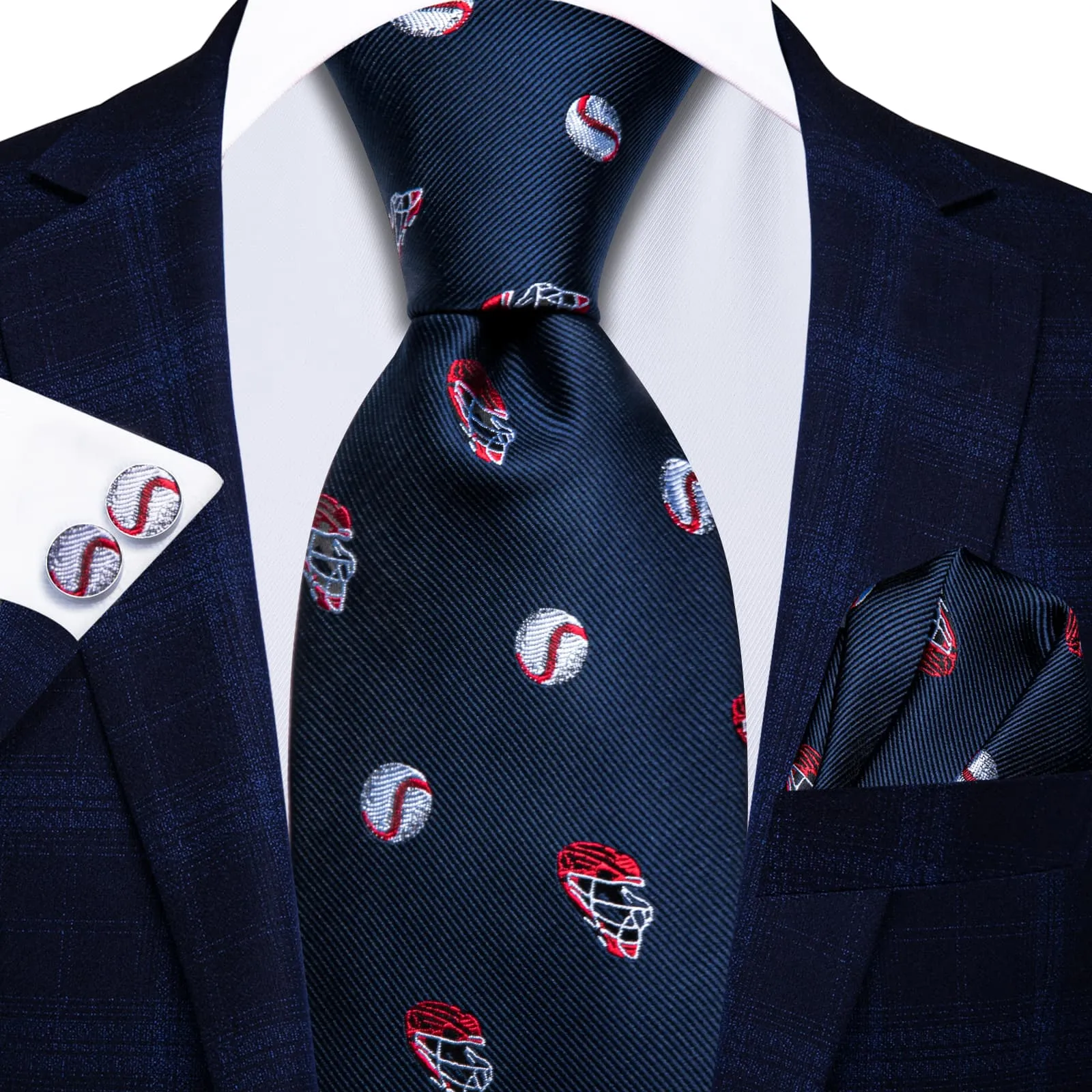 Ties2you Silk Necktie Dark Blue Fun Novelty Baseball Casual Mens Tie Set