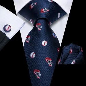 Ties2you Silk Necktie Dark Blue Fun Novelty Baseball Casual Mens Tie Set