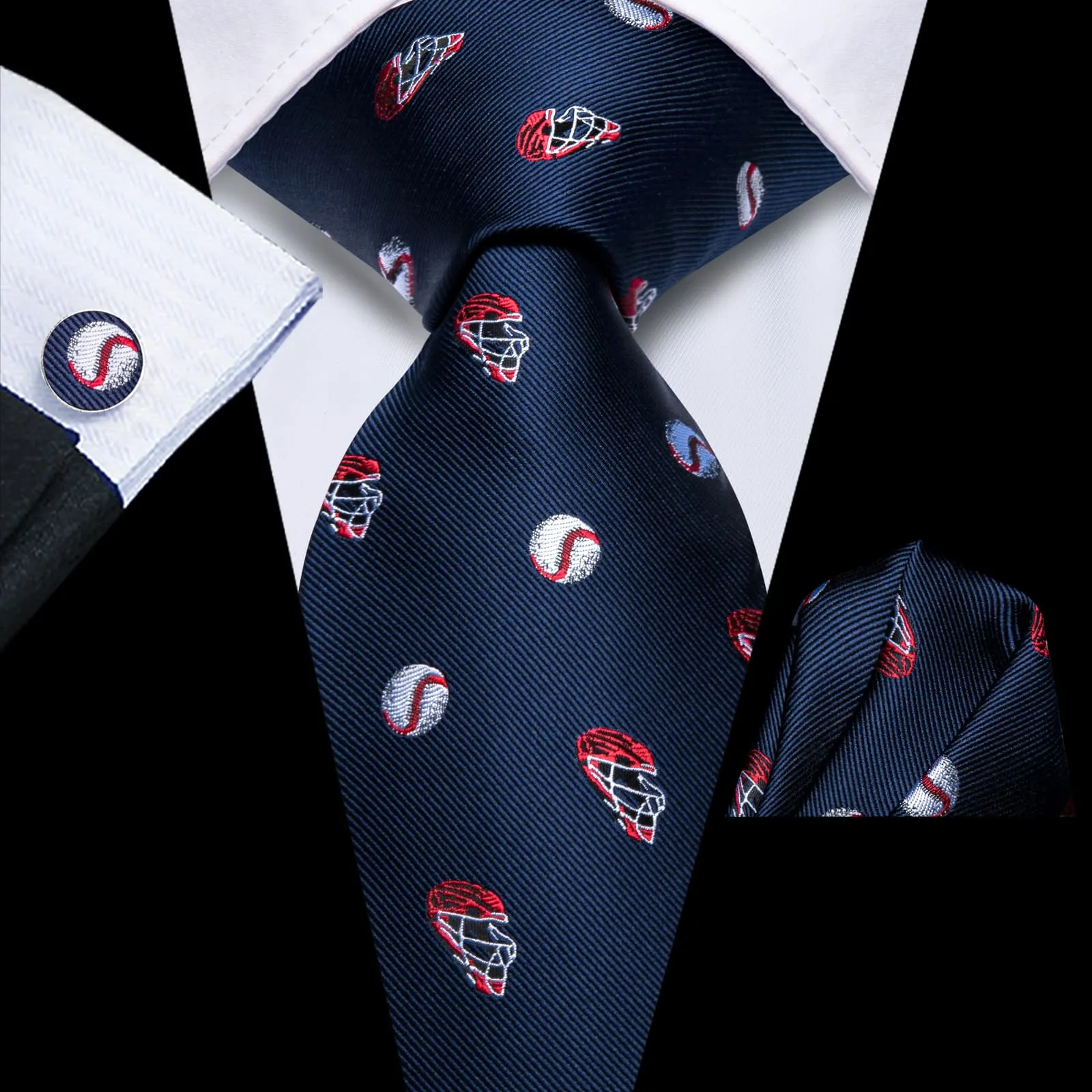 Ties2you Silk Necktie Dark Blue Fun Novelty Baseball Casual Mens Tie Set