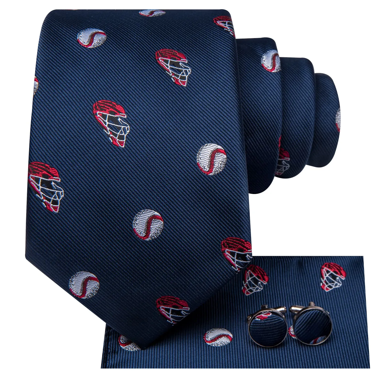Ties2you Silk Necktie Dark Blue Fun Novelty Baseball Casual Mens Tie Set
