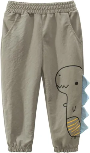 Toddler Boys Girls Sweatpants Kids Dinosaur Printed Elastic Waist Solid Pull On Jogger Pants Casual Straight Pants