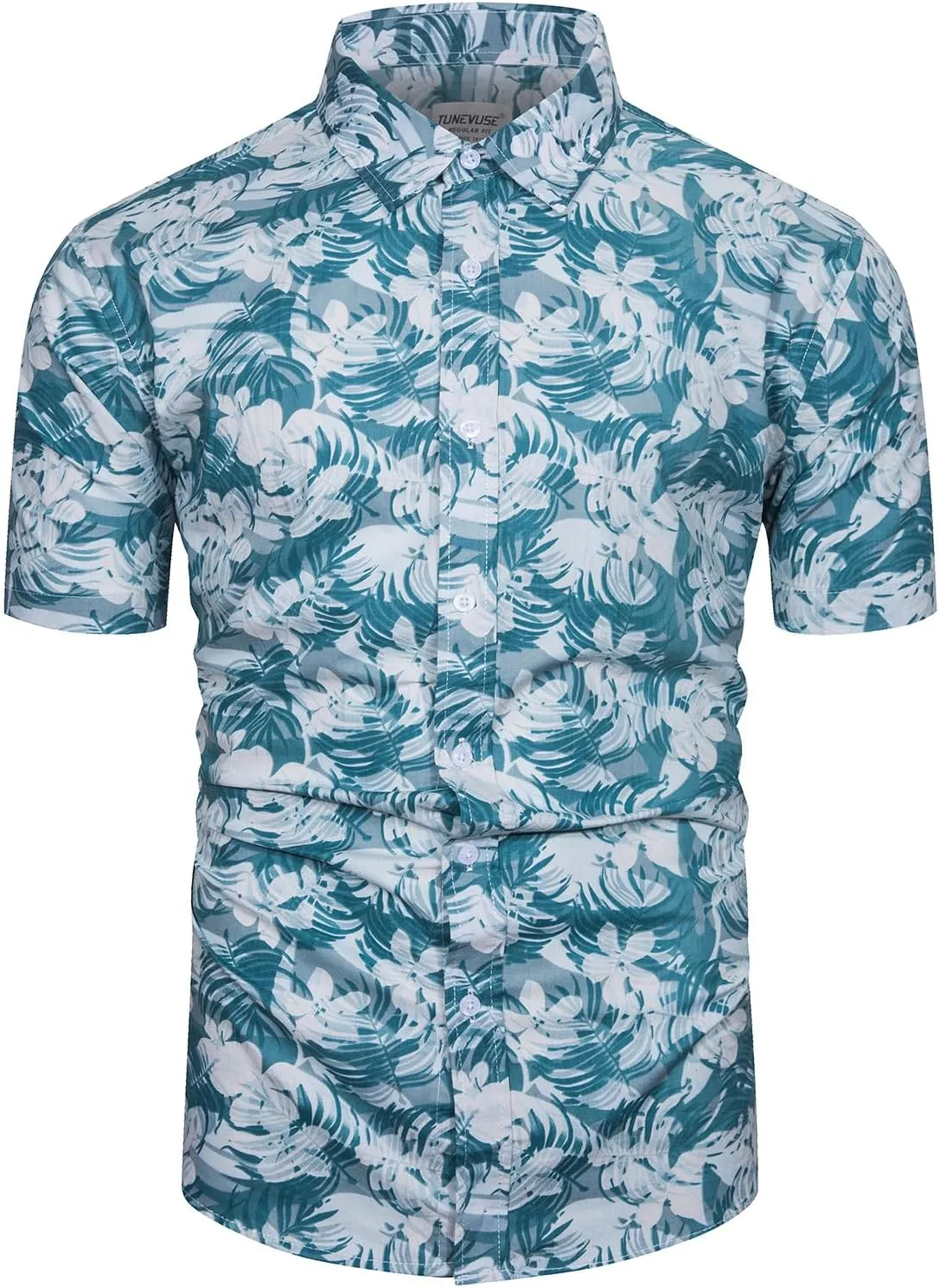 TUNEVUSE Men Floral Shirt Short Sleeve Button Down Flower Shirt Summer Beach Hawaiian Shirt Cotton