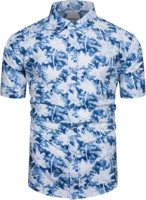 TUNEVUSE Men Floral Shirt Short Sleeve Button Down Flower Shirt Summer Beach Hawaiian Shirt Cotton