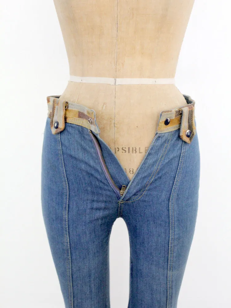 vintage 70s Laura denim jeans with leather, 28 x 32
