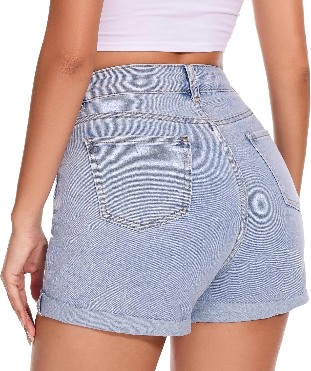 VIPONES Denim Shorts Women Stretchy High Waisted Fold Hem Jean Shorts 3.5 Inch Inseam Casual Summer Hot Shorts