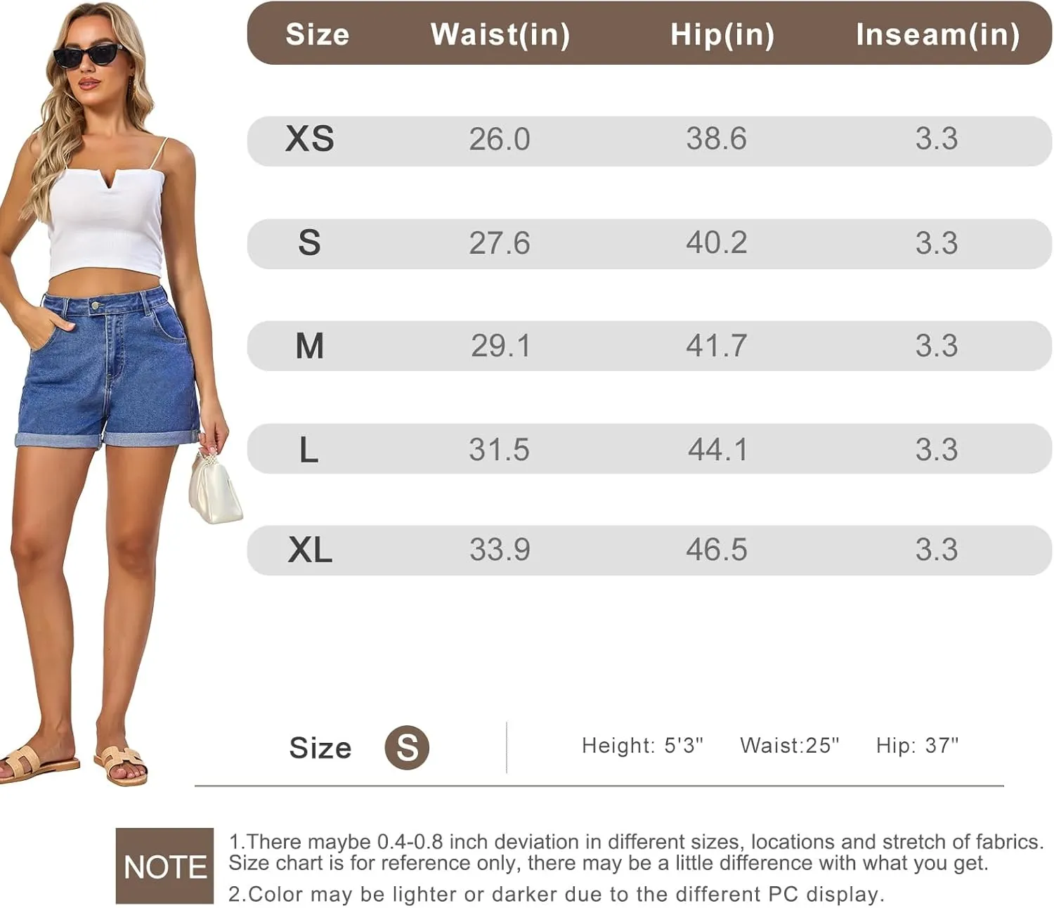 VIPONES Denim Shorts Women Stretchy High Waisted Fold Hem Jean Shorts 3.5 Inch Inseam Casual Summer Hot Shorts
