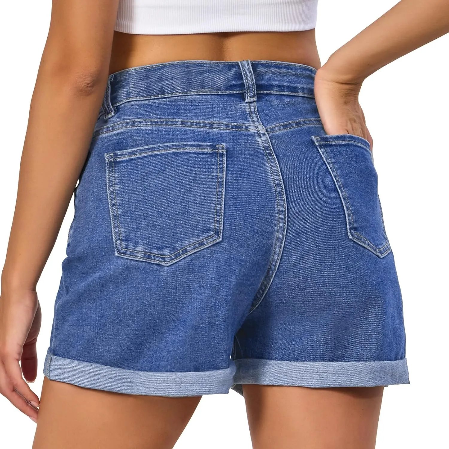 VIPONES Denim Shorts Women Stretchy High Waisted Fold Hem Jean Shorts 3.5 Inch Inseam Casual Summer Hot Shorts
