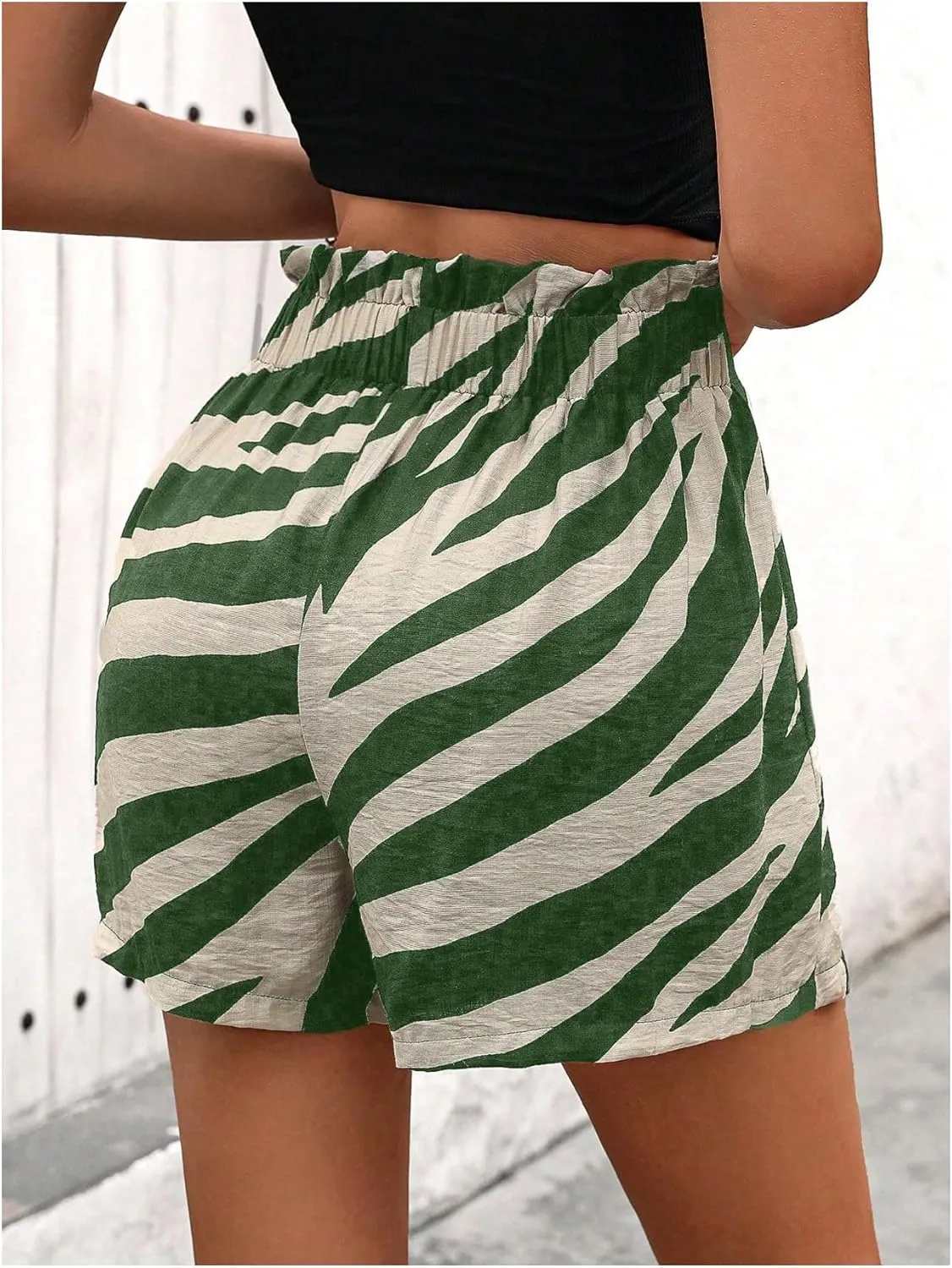 WDIRARA Women's Zebra Striped Paperbag High Waist Shorts Summer Shorts