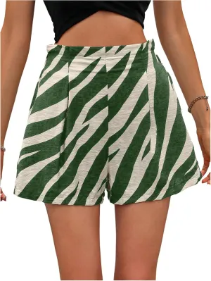 WDIRARA Women's Zebra Striped Paperbag High Waist Shorts Summer Shorts