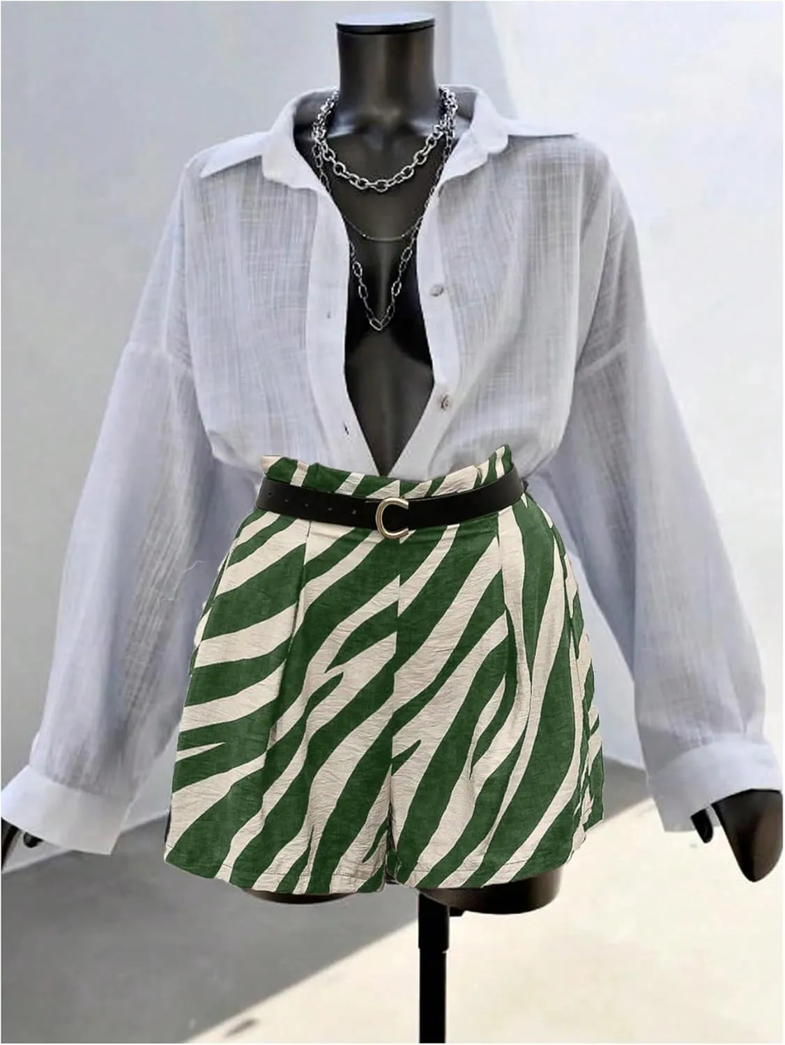 WDIRARA Women's Zebra Striped Paperbag High Waist Shorts Summer Shorts