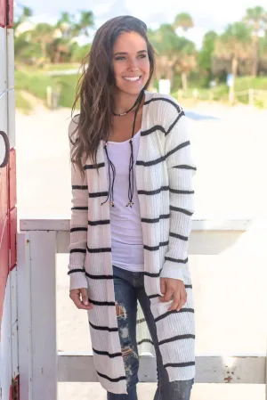 White and Black Striped Cardigan