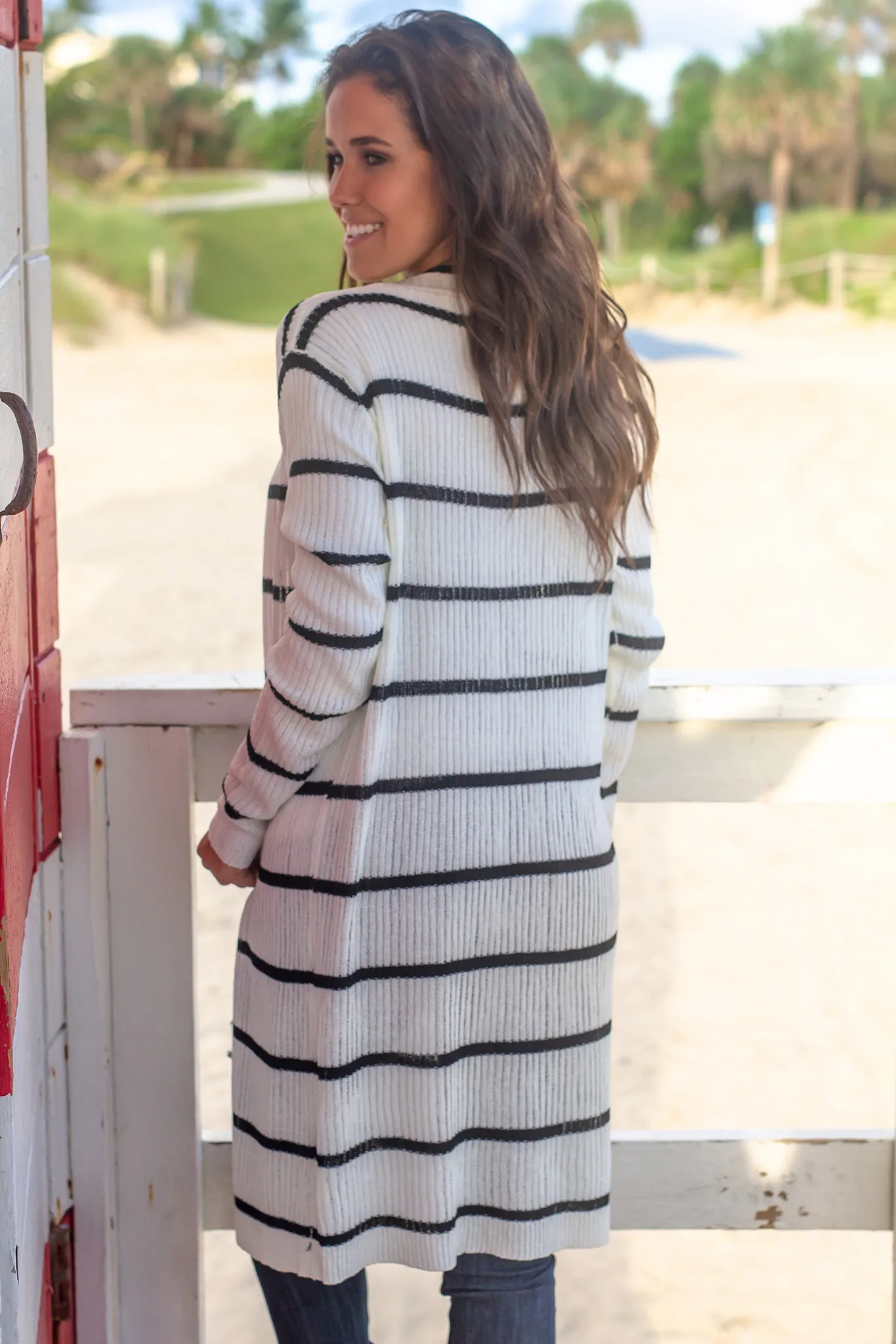 White and Black Striped Cardigan