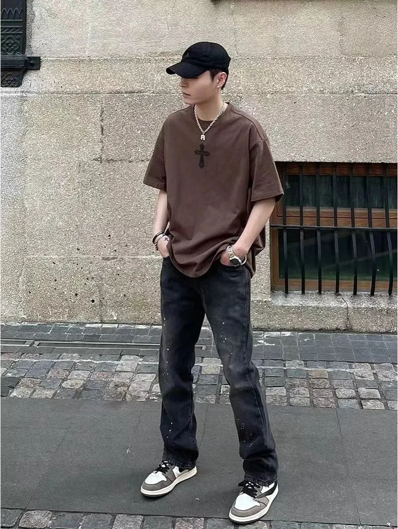 Wiaofellas  -  High Street Jeans Embroidered Jeans Men's Jeans Straight leg Jeans Fashion Casual Pants
