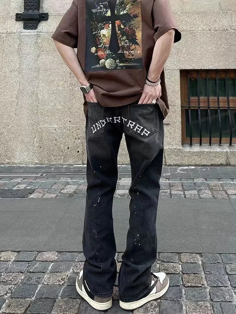 Wiaofellas  -  High Street Jeans Embroidered Jeans Men's Jeans Straight leg Jeans Fashion Casual Pants