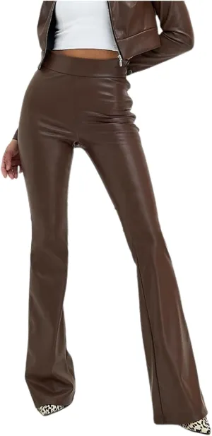 Women Faux Leather Flare Pants High Waisted Skinny Bell Bottoms Pu Leggings Casual Trendy Bootcut Pants with Pockets