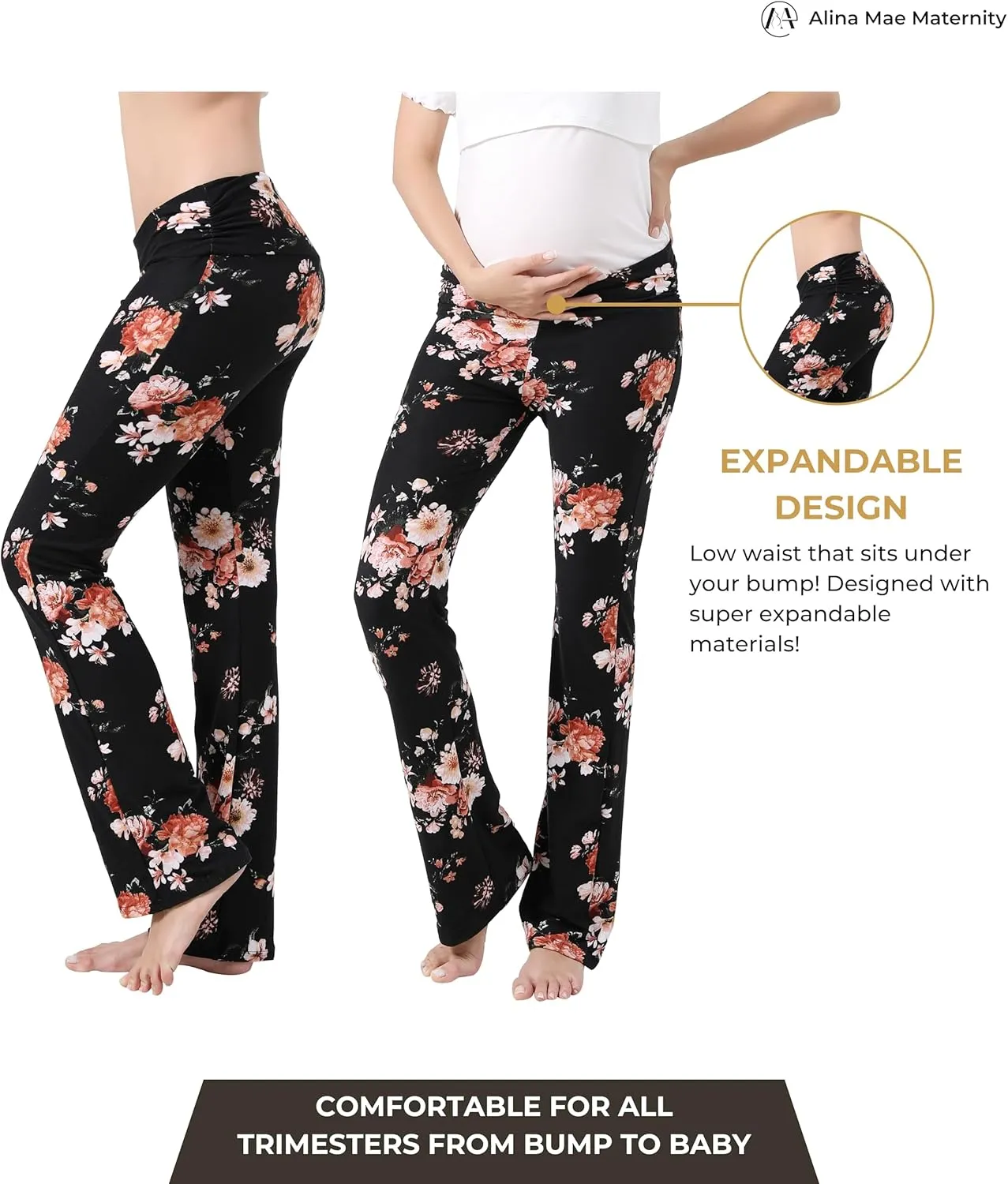 Women Maternity Pajama Pant Stretchy Comfy Wide Soft Palazzo Elastic Pregnancy Lounge Casual PJs