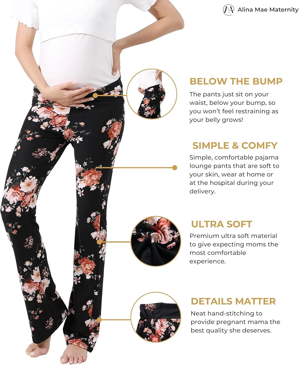 Women Maternity Pajama Pant Stretchy Comfy Wide Soft Palazzo Elastic Pregnancy Lounge Casual PJs