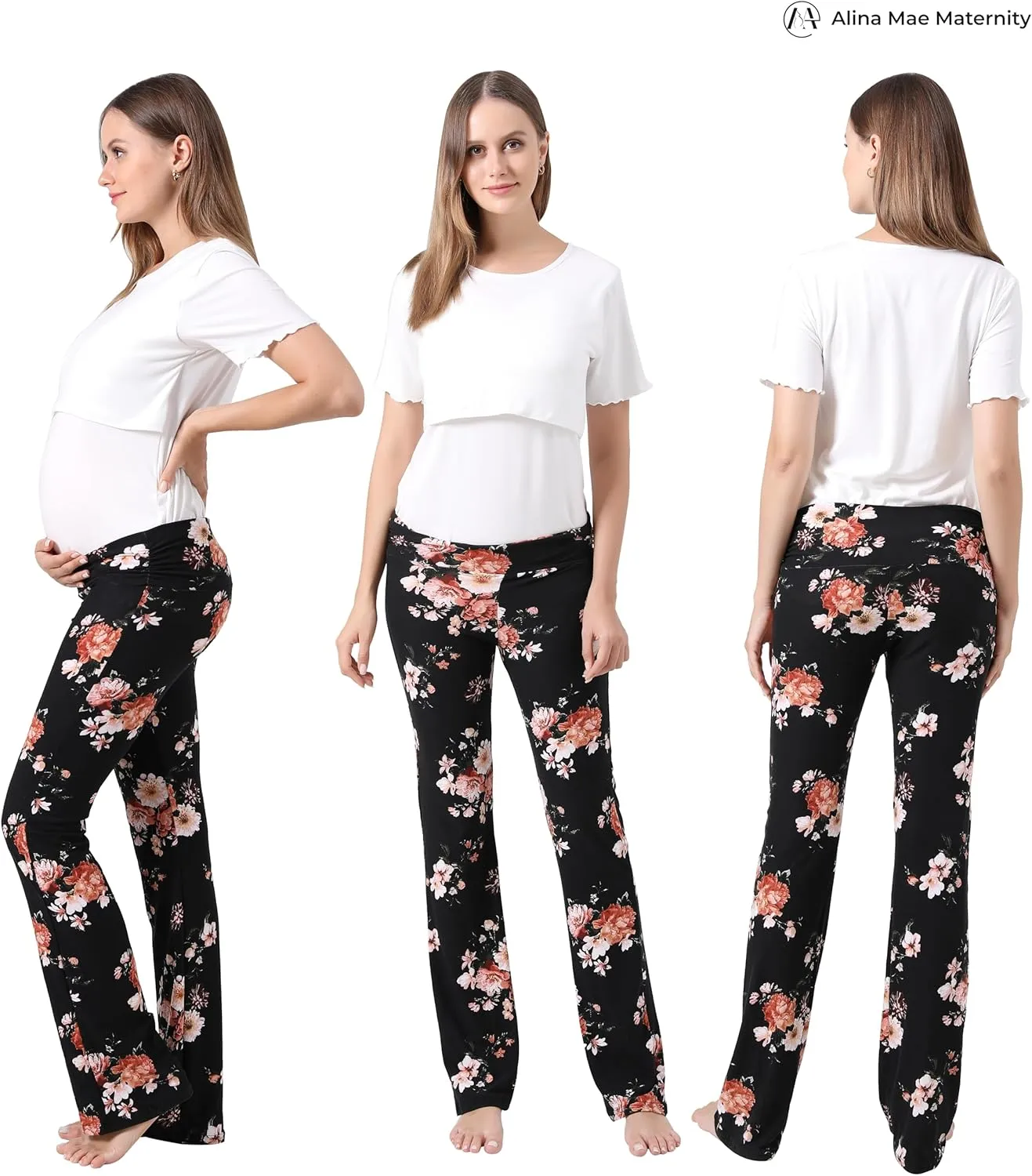 Women Maternity Pajama Pant Stretchy Comfy Wide Soft Palazzo Elastic Pregnancy Lounge Casual PJs