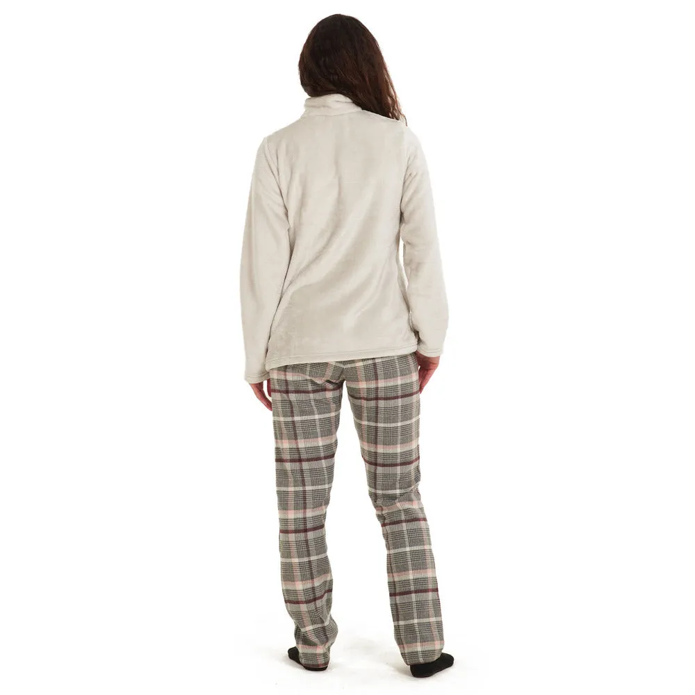 Women Winter Pajama Set Light Grey sweatshirt   Grey x Simon Checkered pants