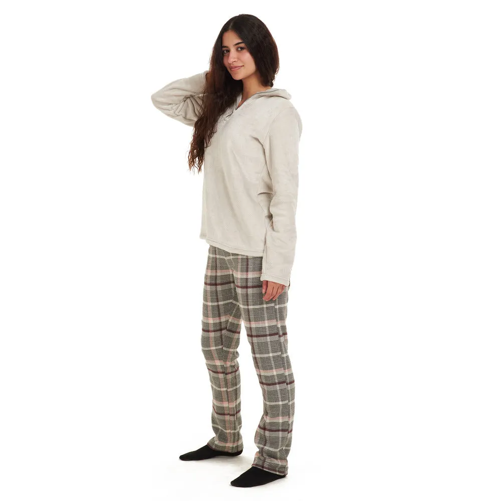 Women Winter Pajama Set Light Grey sweatshirt   Grey x Simon Checkered pants