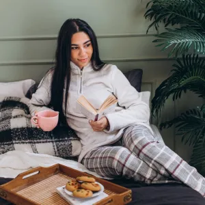 Women Winter Pajama Set Light Grey sweatshirt   Grey x Simon Checkered pants