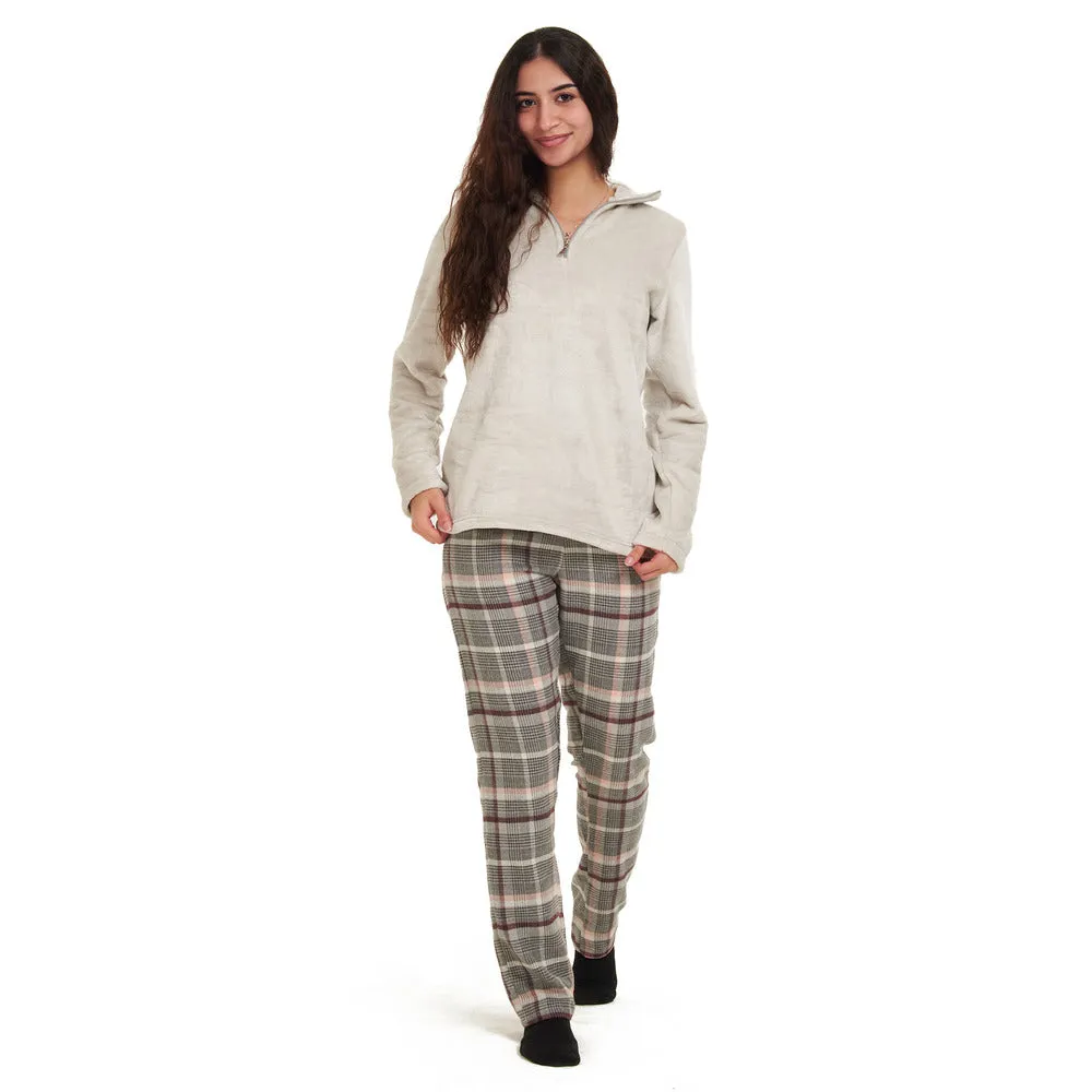 Women Winter Pajama Set Light Grey sweatshirt   Grey x Simon Checkered pants