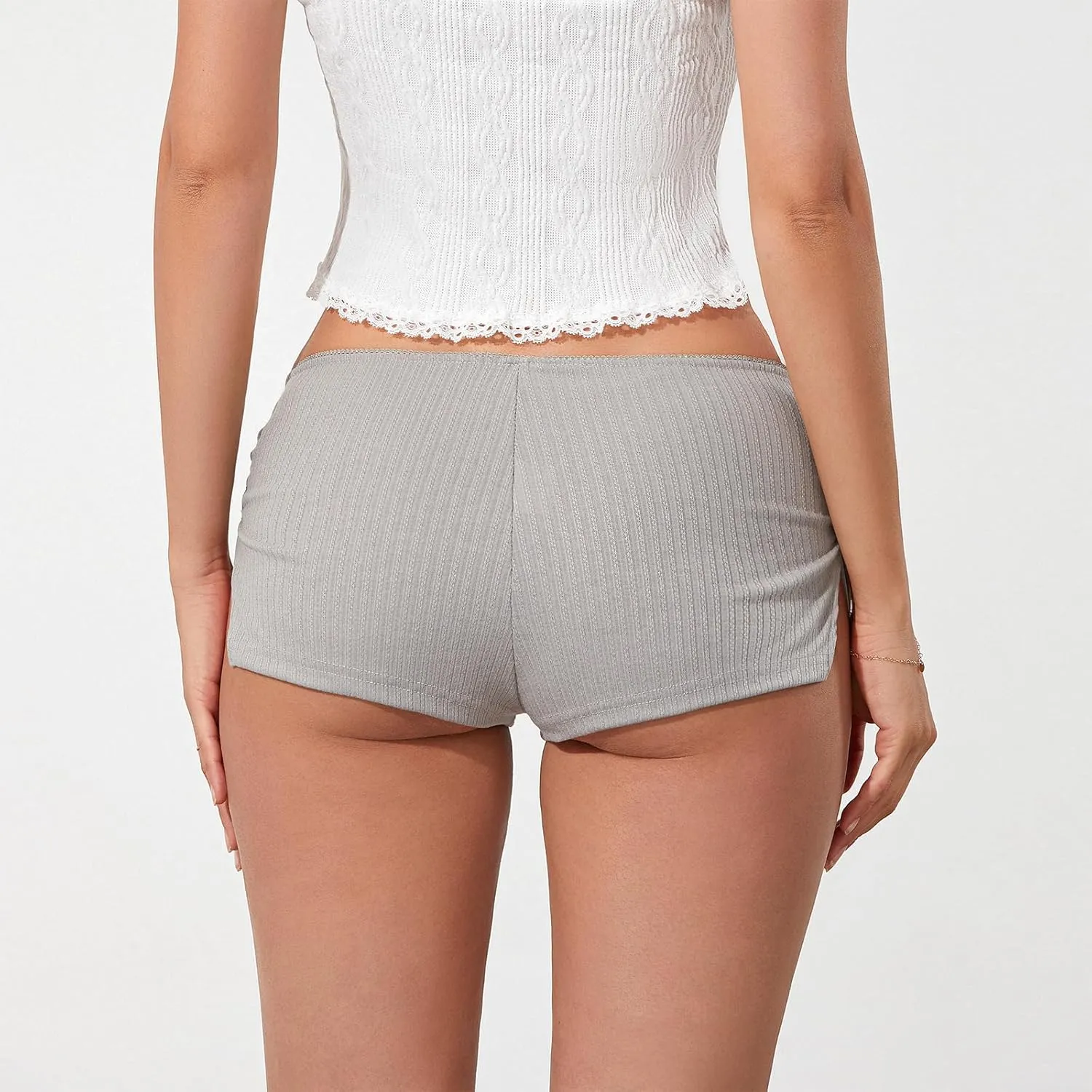 Women Y2k Micro Shorts Sexy Low Rise Side Slit Mini Shorts Soft Booty Boy Shorts Cute Lounge Pj Bottoms Shorts