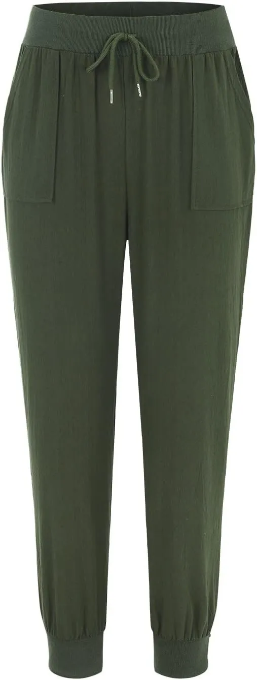 Women's Casual Lantern Tapered Harem Pants Drawstring Loose Linen Pants Women Summer Trousers Baggy Slacks with Pockets