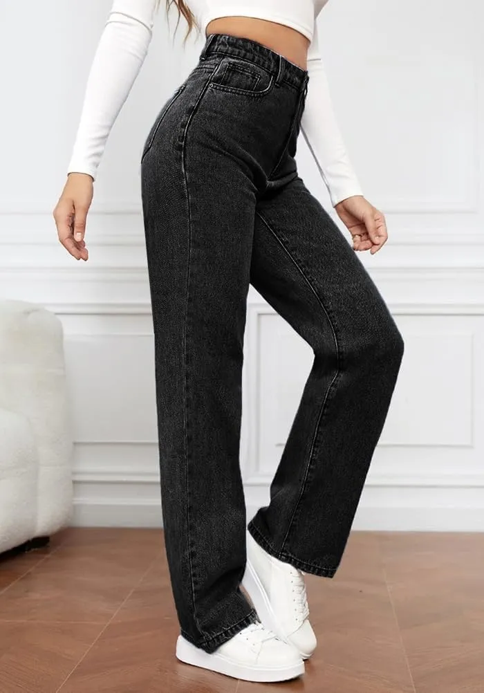 Womens High Waist Jeans Wide Leg Straight Boyfriend Denim Pants Loose Fit Casual Trendy Jeans Trousers