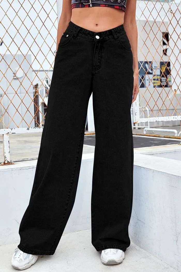 Womens High Waist Jeans Wide Leg Straight Boyfriend Denim Pants Loose Fit Casual Trendy Jeans Trousers