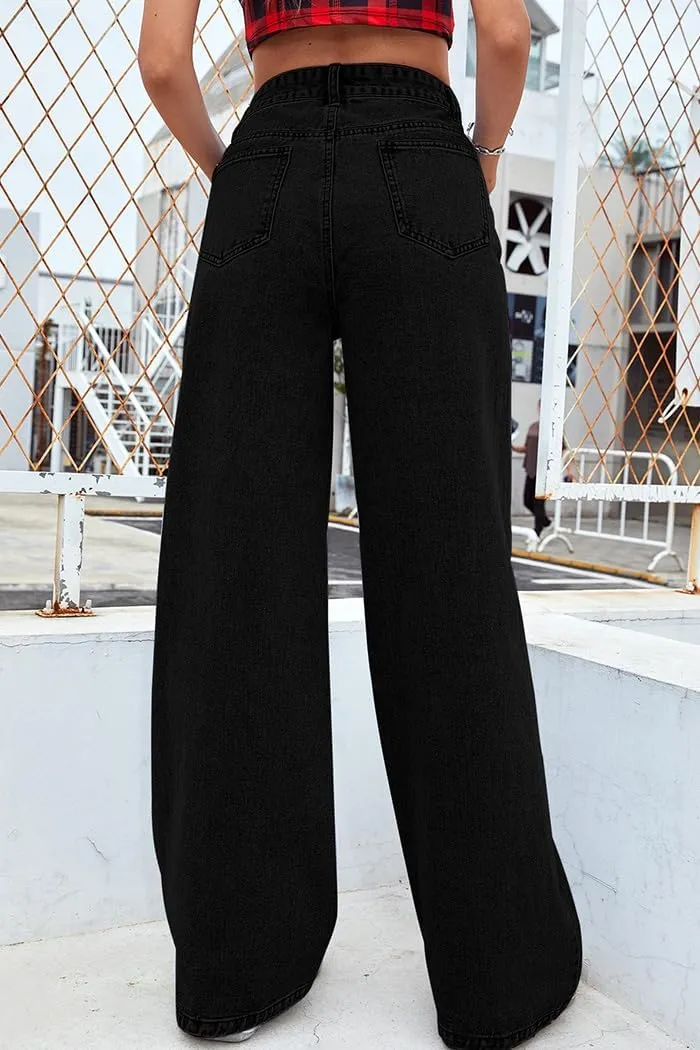Womens High Waist Jeans Wide Leg Straight Boyfriend Denim Pants Loose Fit Casual Trendy Jeans Trousers