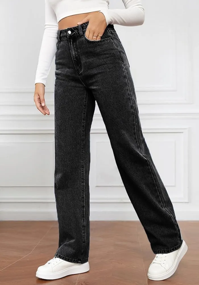 Womens High Waist Jeans Wide Leg Straight Boyfriend Denim Pants Loose Fit Casual Trendy Jeans Trousers