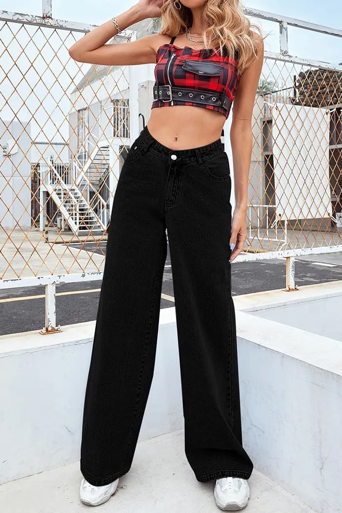 Womens High Waist Jeans Wide Leg Straight Boyfriend Denim Pants Loose Fit Casual Trendy Jeans Trousers