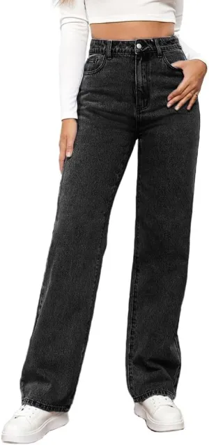Womens High Waist Jeans Wide Leg Straight Boyfriend Denim Pants Loose Fit Casual Trendy Jeans Trousers