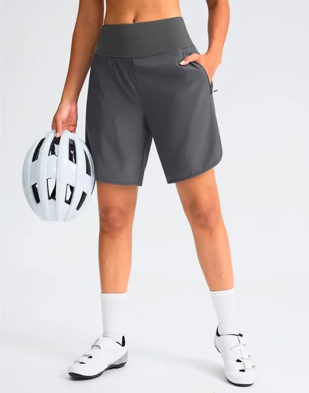 Women's Mountain Bike Shorts 4D Padded Cycling Shorts with Zipper Pockets High Waist Biking Riding Cycle Shorts