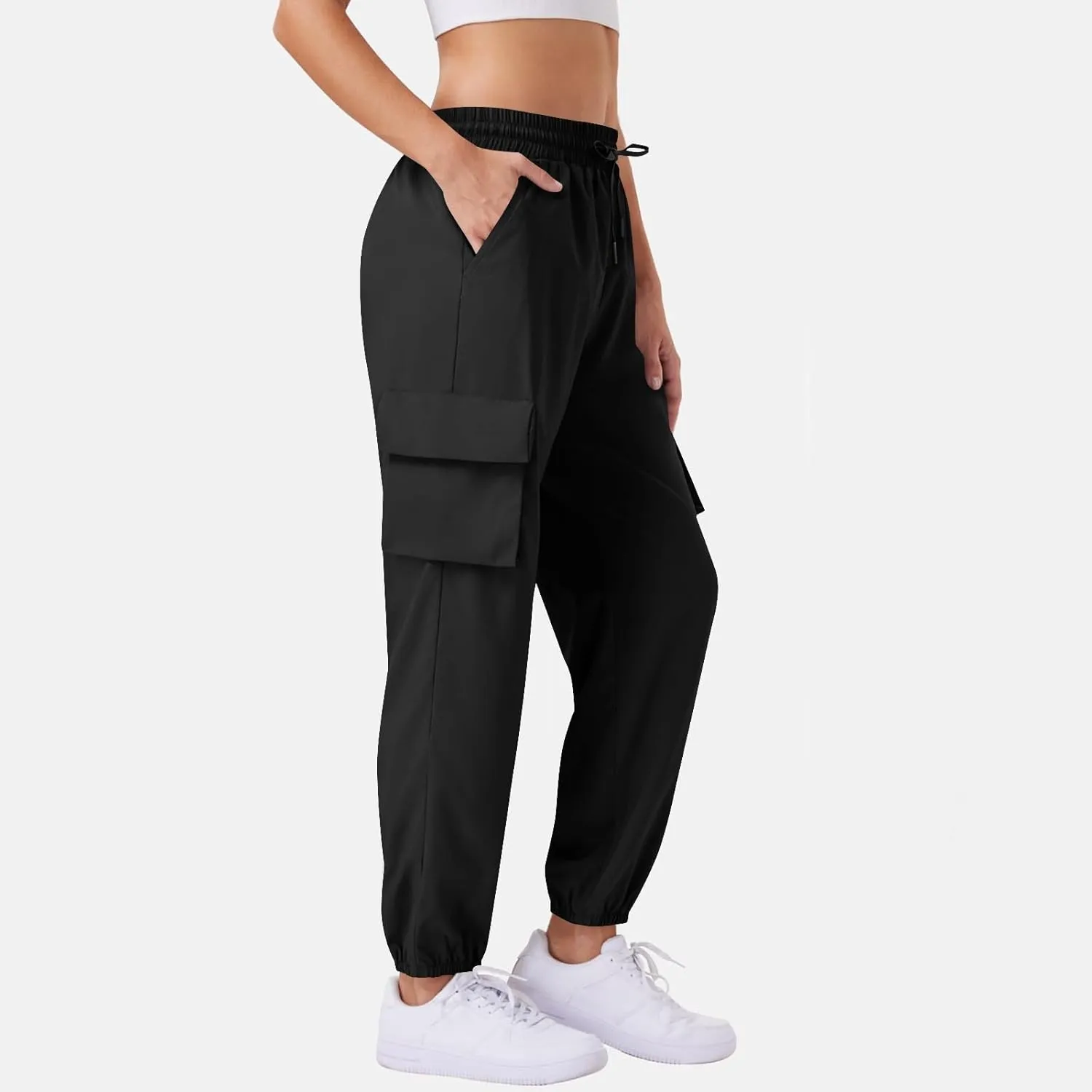 Womens Quick Dry Cargo Jogger Pants Drawstring Waist Light Hiking Travel Utility Trousers Summer Outdoor Active Pant