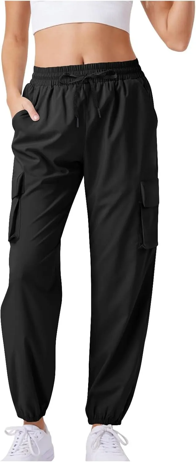 Womens Quick Dry Cargo Jogger Pants Drawstring Waist Light Hiking Travel Utility Trousers Summer Outdoor Active Pant