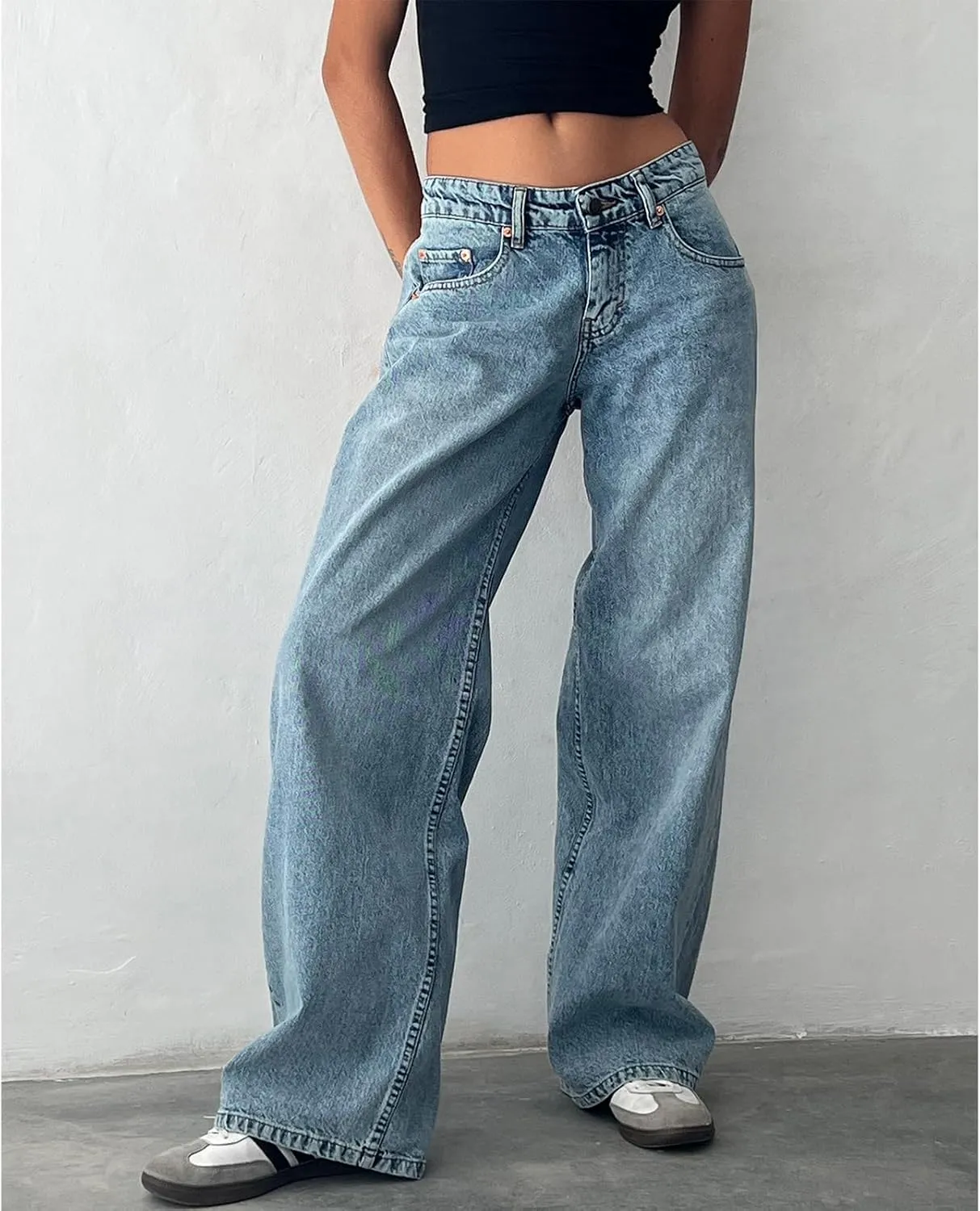 Women's Y2K Wide Leg Denim Pants Baggy Low Waist Wide Leg Boyfriend Jeans Casual Vintage Loose Jeans Streetwear
