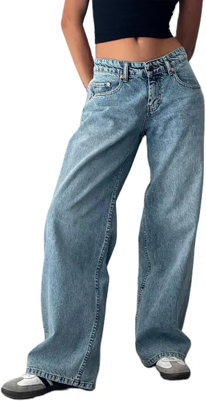 Women's Y2K Wide Leg Denim Pants Baggy Low Waist Wide Leg Boyfriend Jeans Casual Vintage Loose Jeans Streetwear