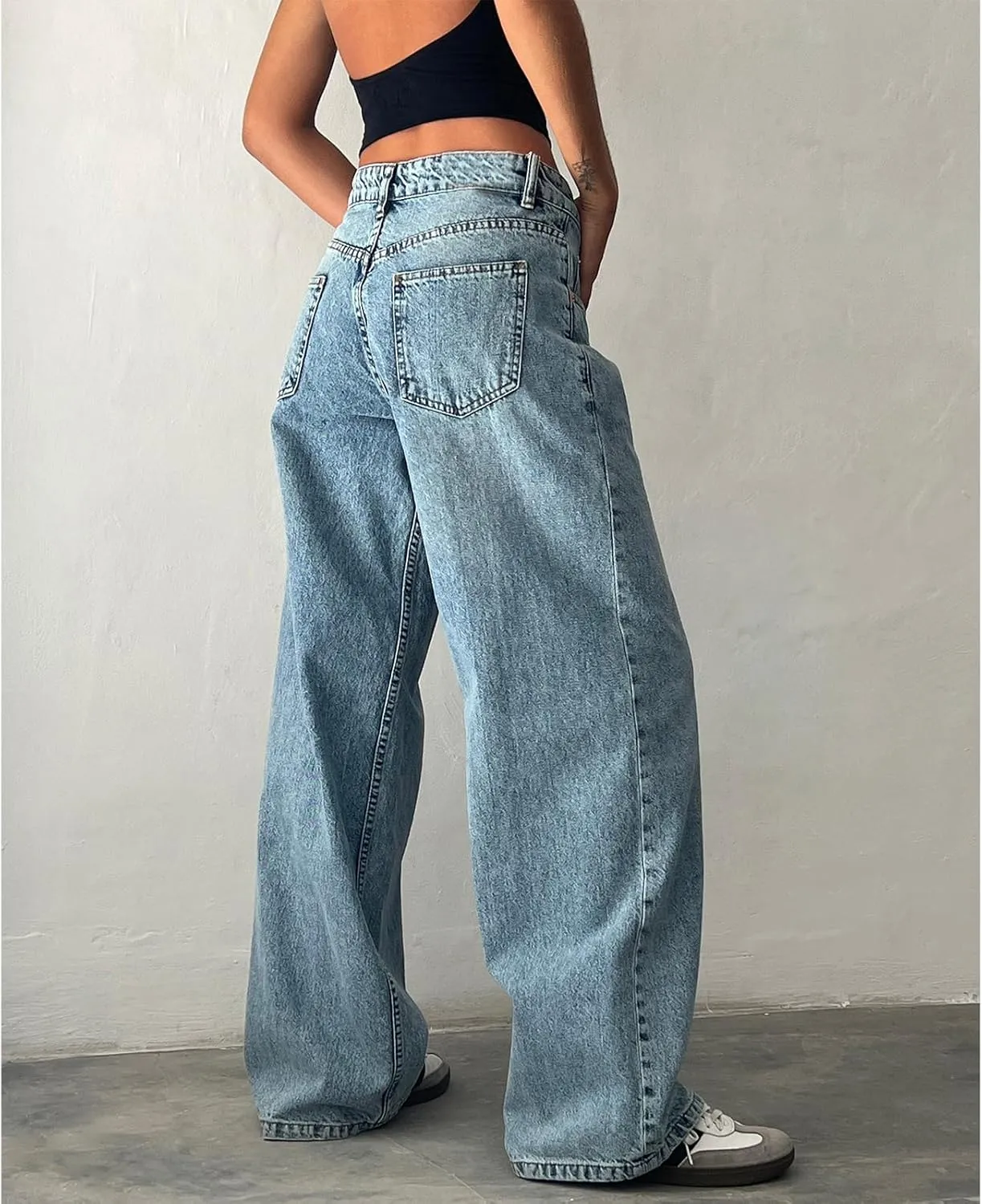 Women's Y2K Wide Leg Denim Pants Baggy Low Waist Wide Leg Boyfriend Jeans Casual Vintage Loose Jeans Streetwear