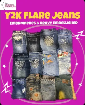 Y2K Embroidered / Heavy Embellished Flare Jeans for Women